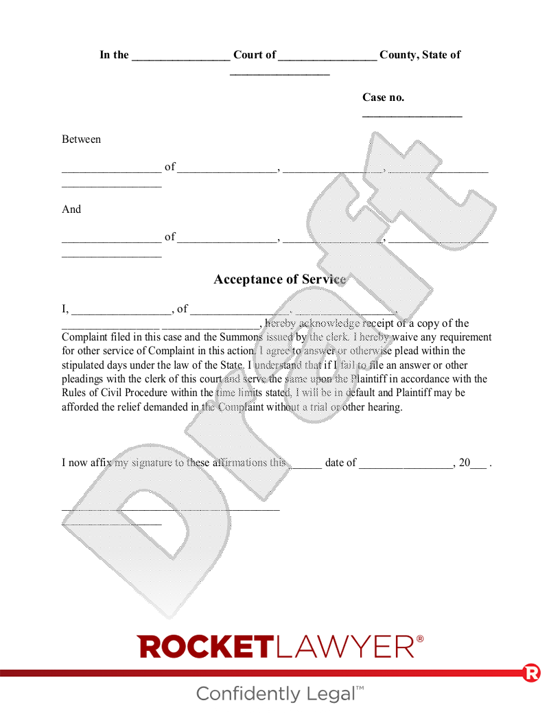Acceptance of Service document preview