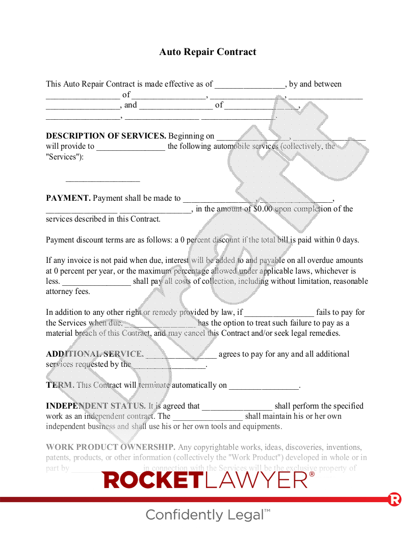 Auto Repair Contract document preview