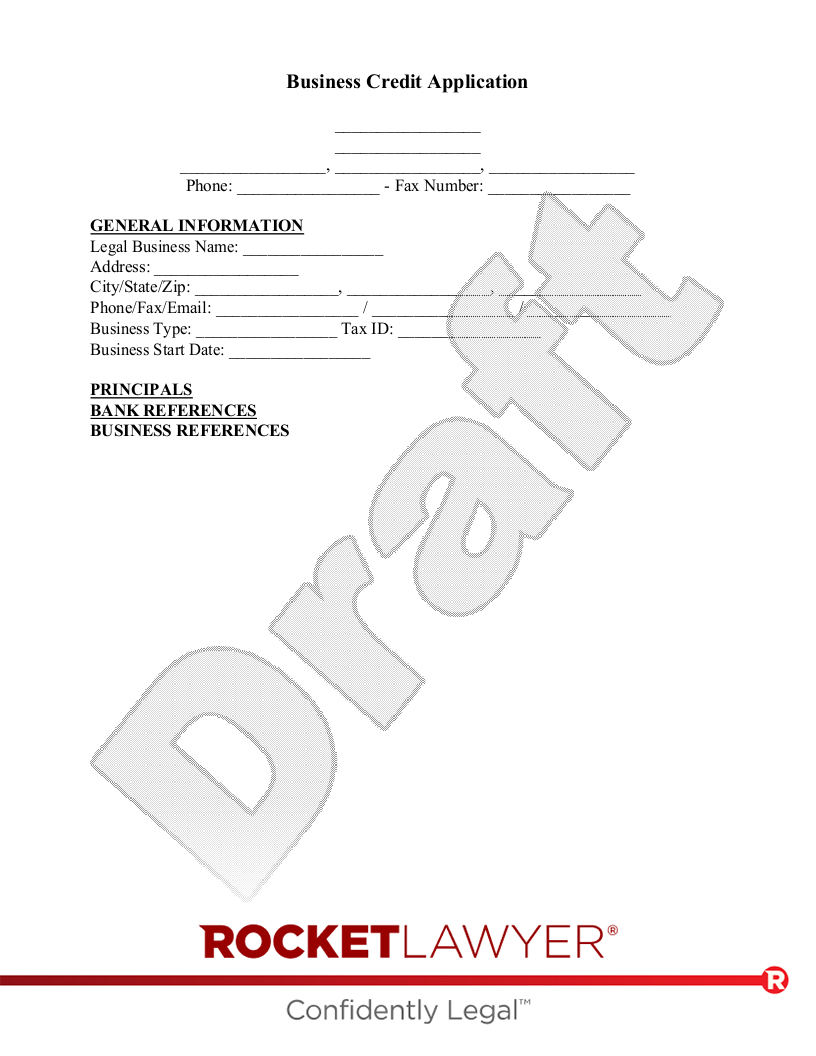 Business Credit Application document preview