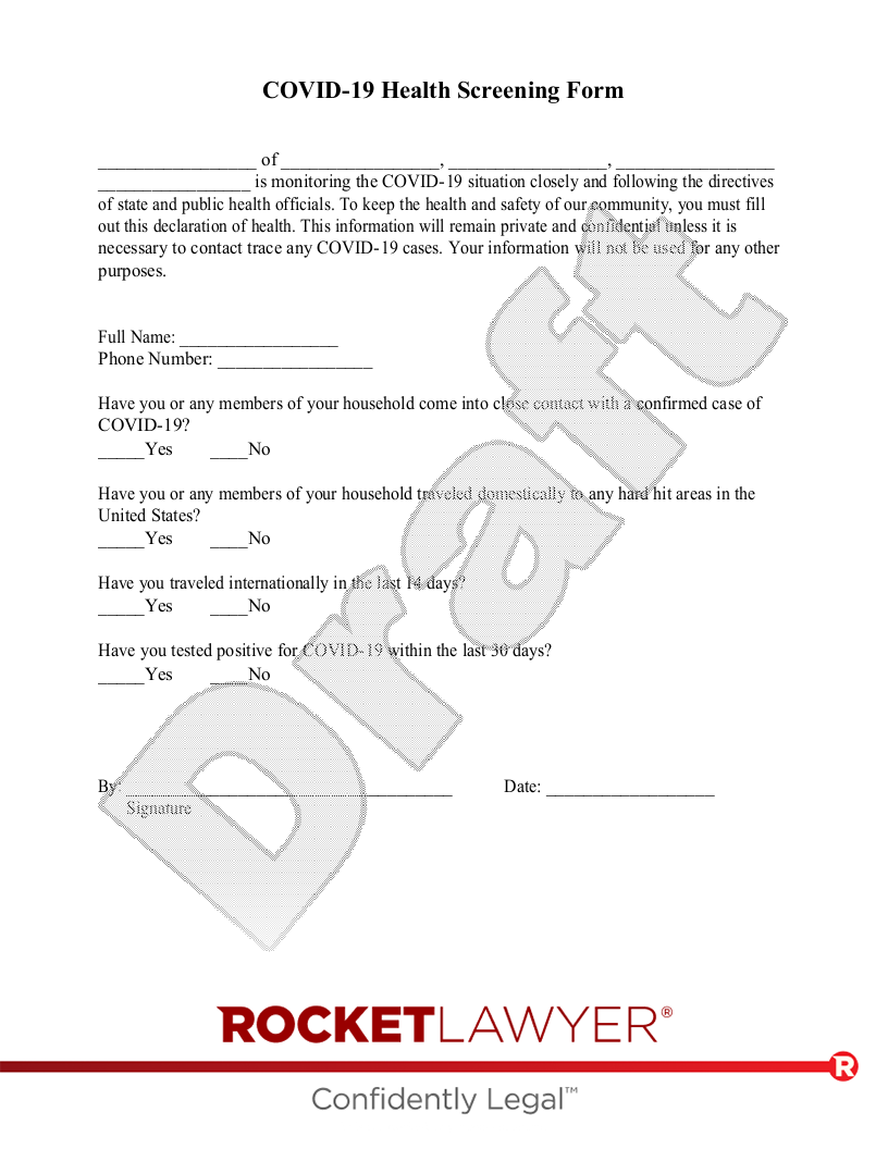 COVID-19 Health Screening Form document preview