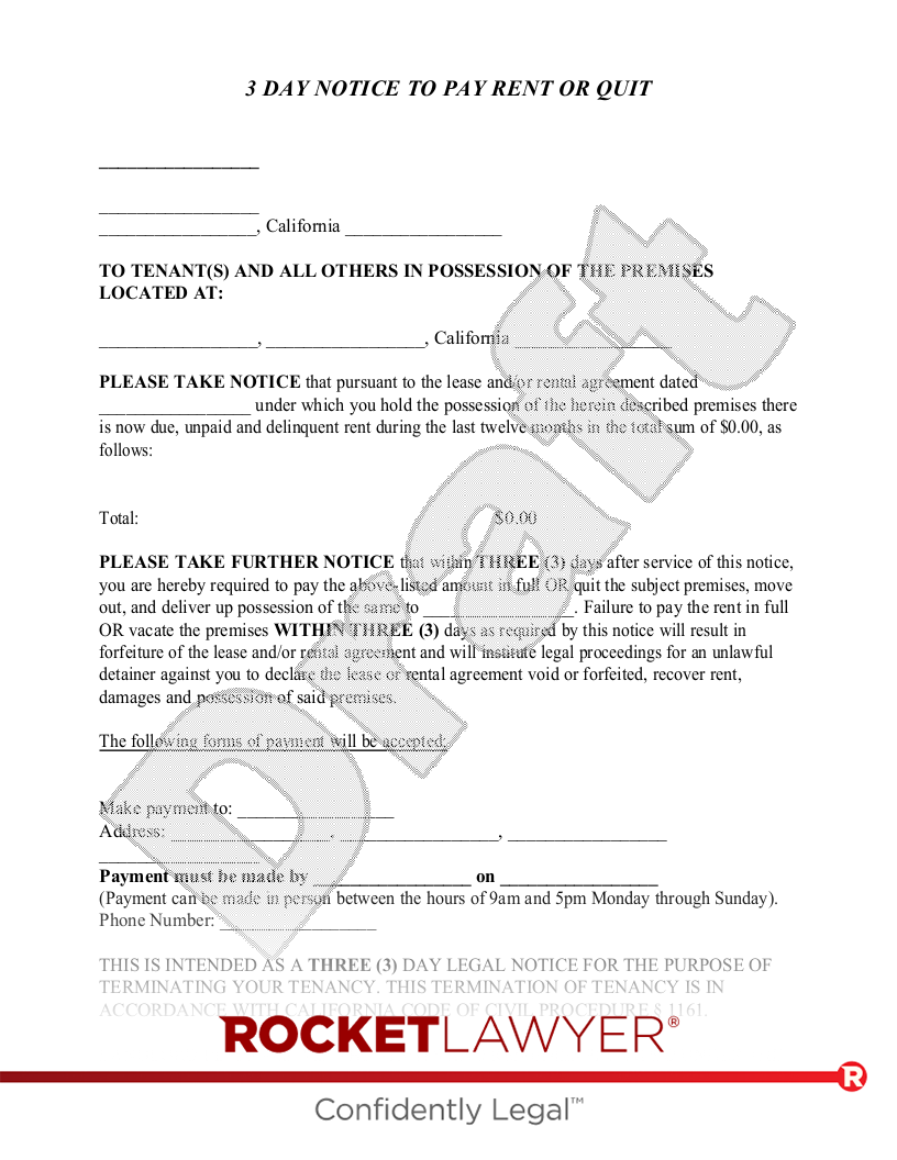 California Eviction Notice document preview