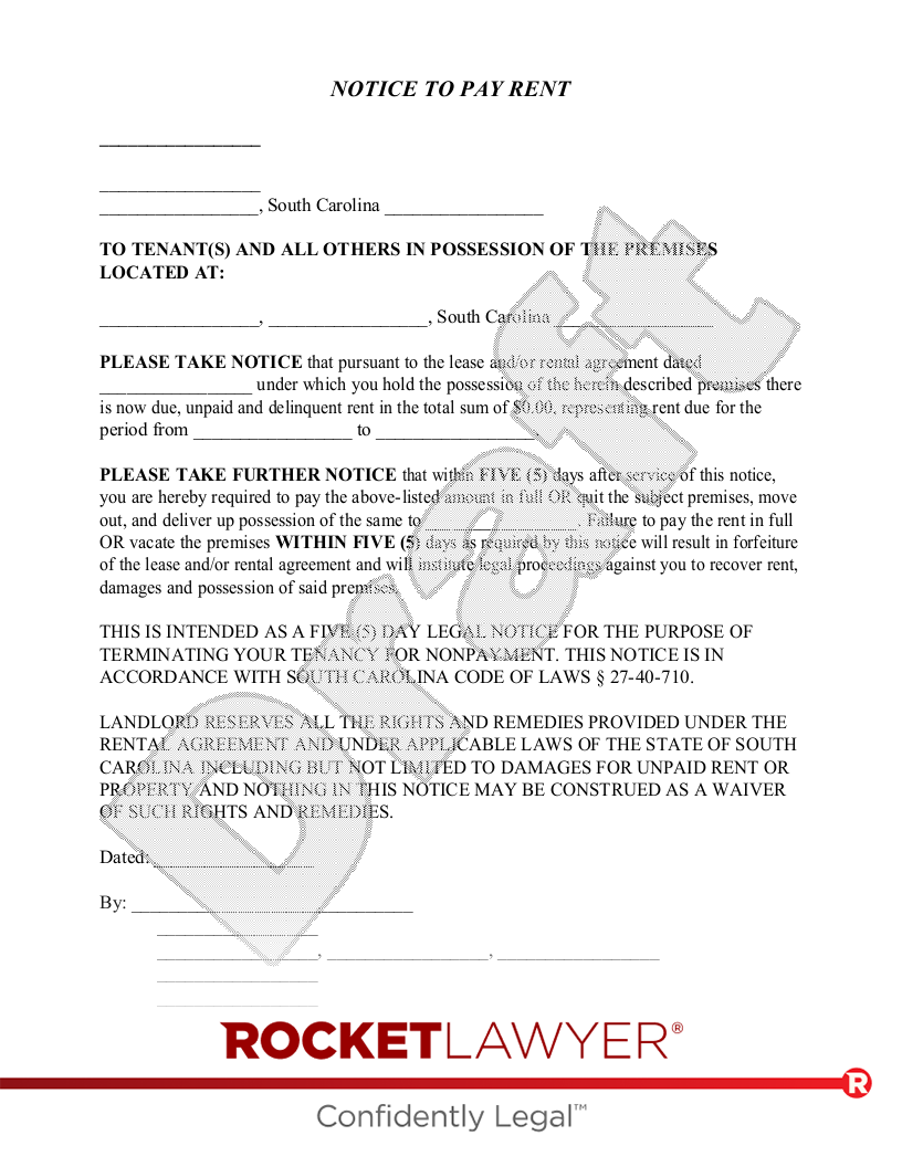 South Carolina Eviction Notice document preview