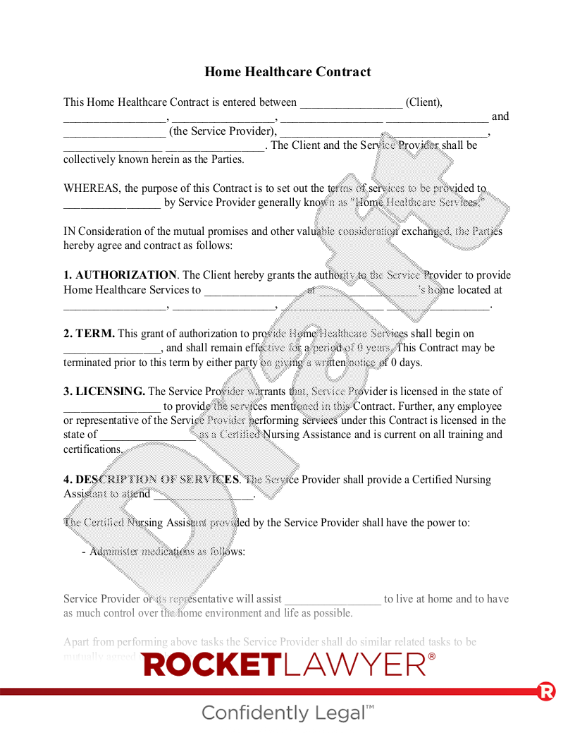 Home Health Care Contract document preview