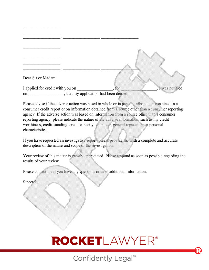 Letter Challenging a Credit Denial document preview