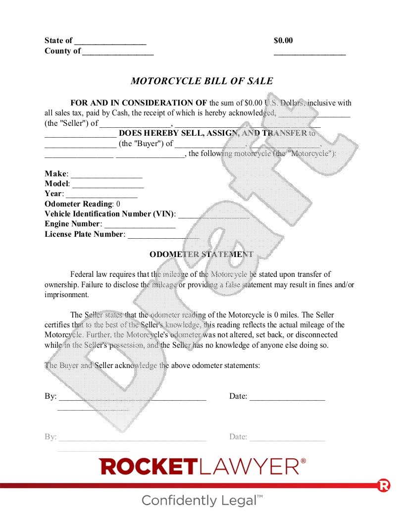 Motorcycle Bill of Sale document preview
