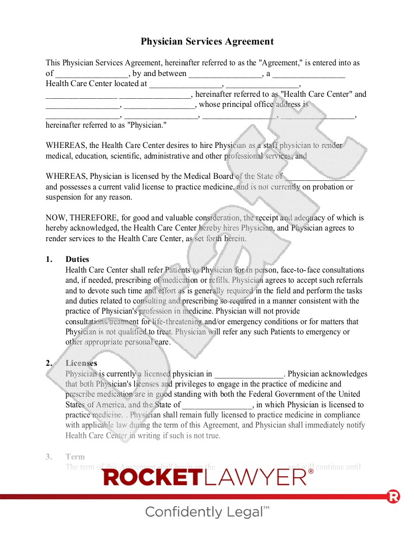 Physician Services Agreement document preview