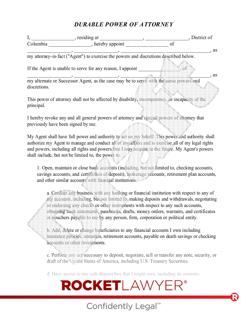 District of Columbia Power of Attorney document preview