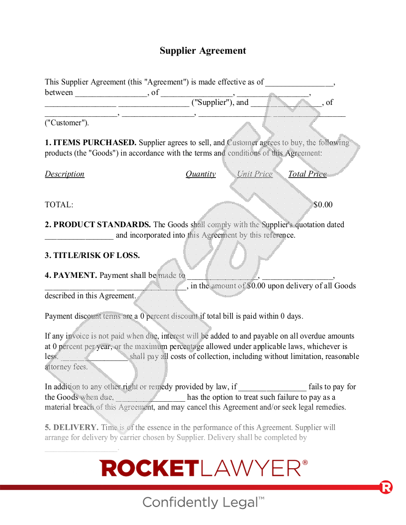 Supplier Agreement document preview