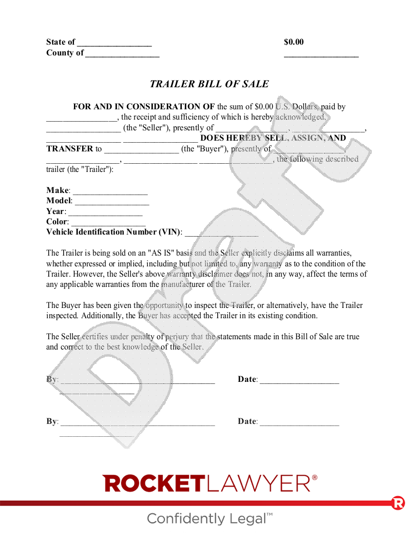 Trailer Bill of Sale document preview