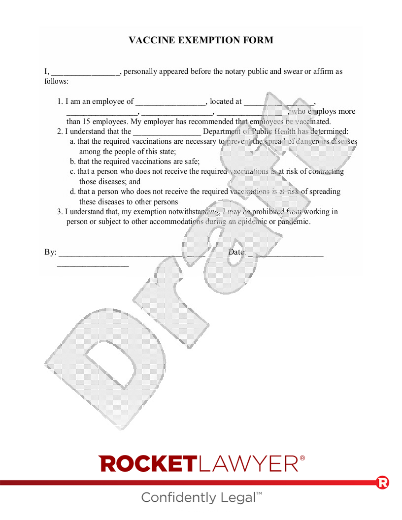 Vaccine Exemption Form document preview