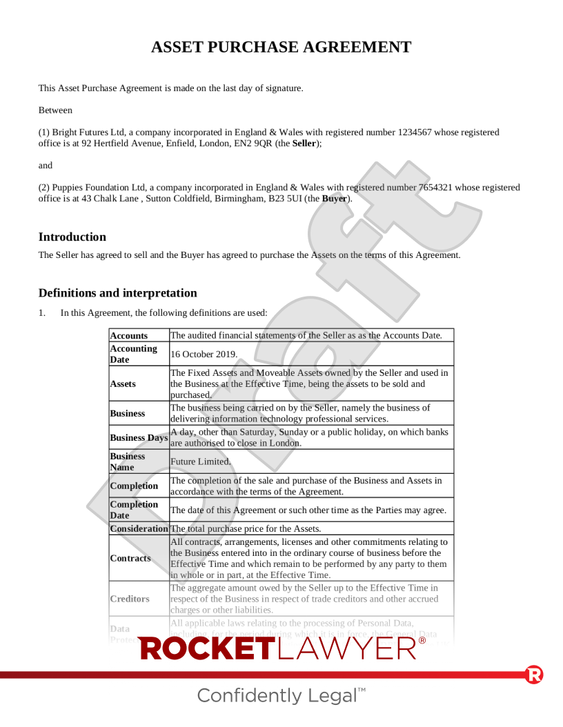Asset Purchase Agreement document preview
