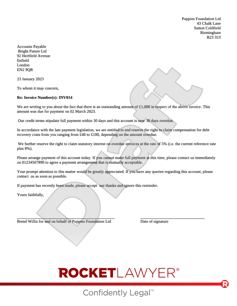 Debt Recovery Letter document preview