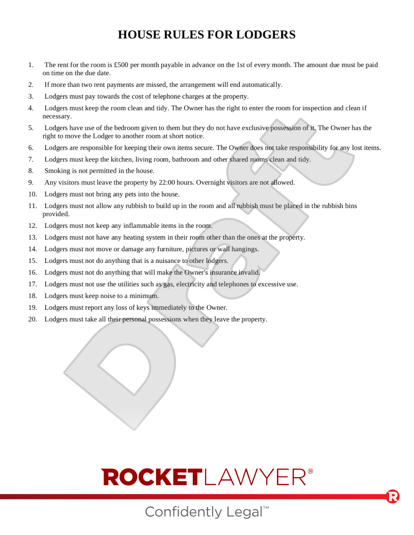 House Rules for Lodgers document preview