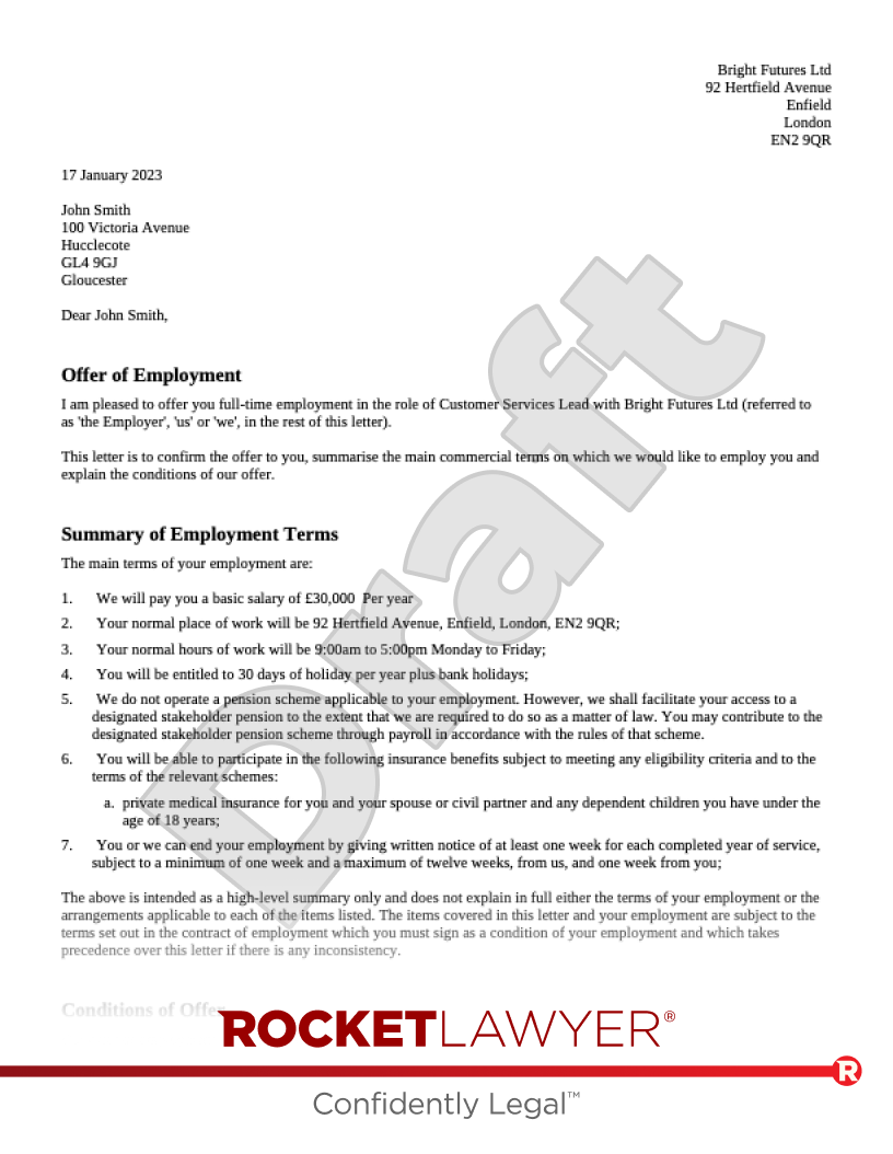 Job Offer Letter document preview