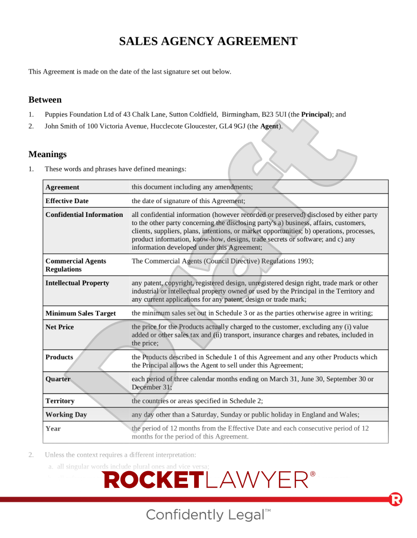 Sales Agency Agreement document preview