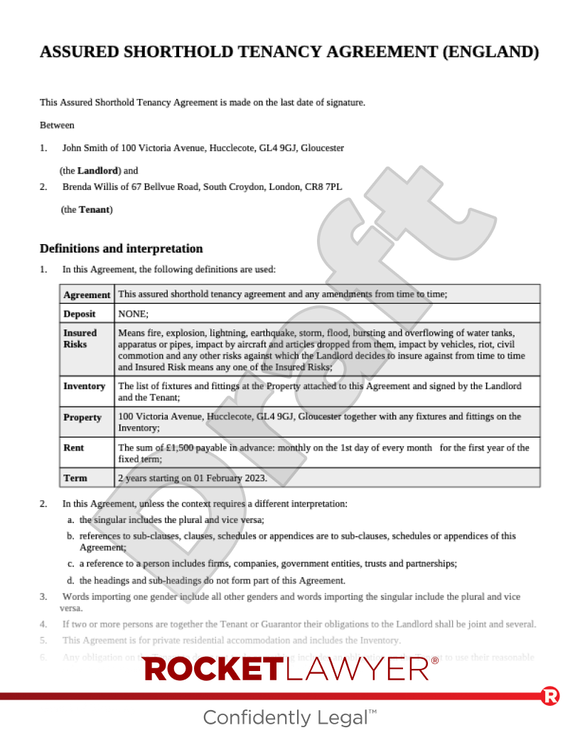 Tenancy Agreement for a House document preview