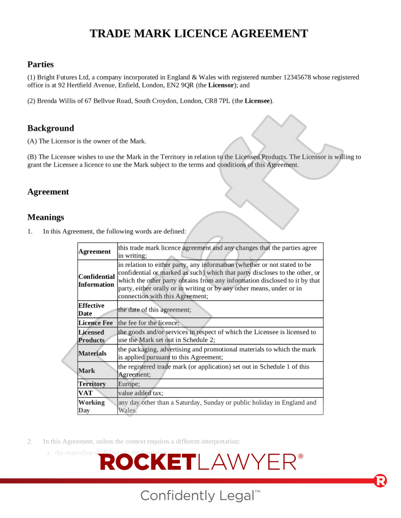 Trade Mark Licence Agreement document preview