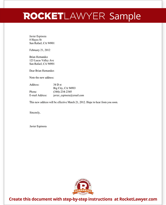 Sample Change of Address Letter Form Template