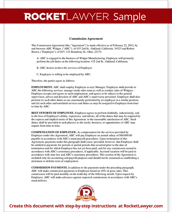 Sales Commission Agreement Template Form with Sample 