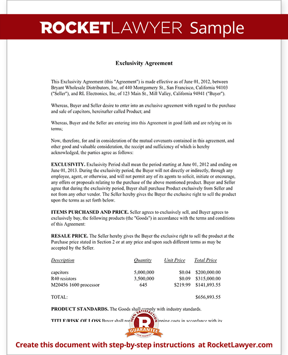 Exclusivity Agreement Contract Template (with Sample)