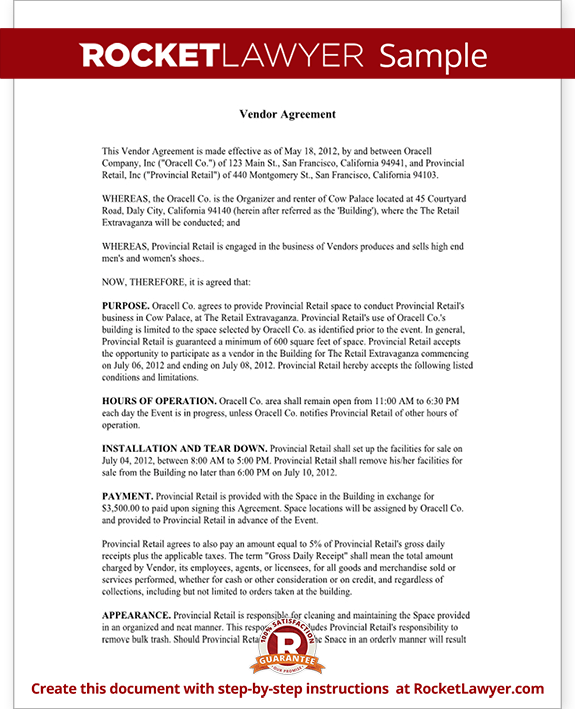 vendor contract agreement template sample contract for event planning services