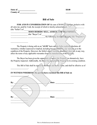 Blank Bill of Sale. To create your own personalized Bill of Sale ...