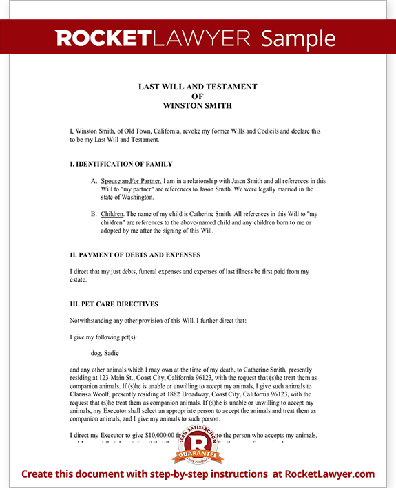 Free Examples Of Last Will And Testament Template
