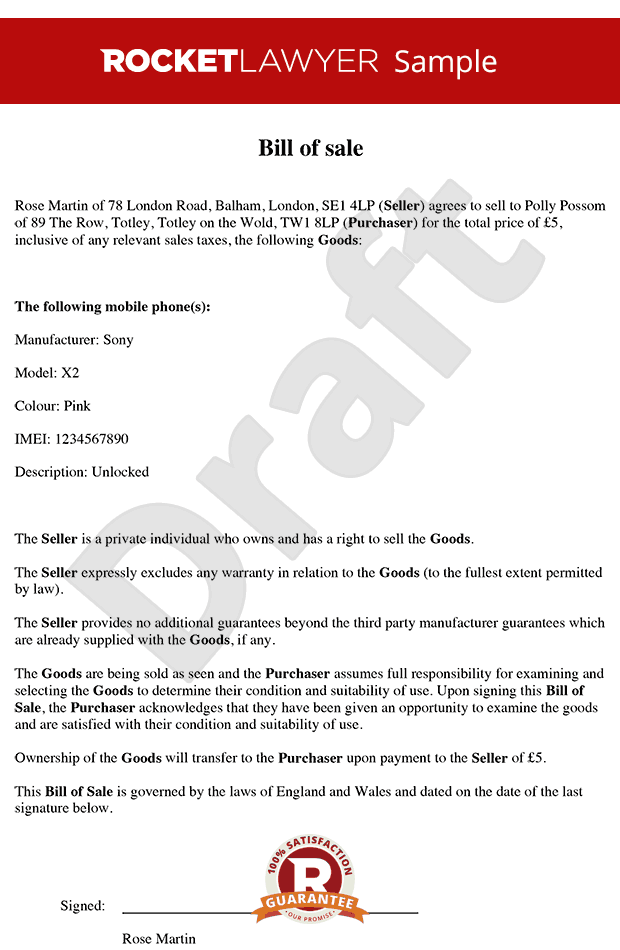 Bill of sale - Bill of sale template with sample Bill of sale - Bill of sale template with sample