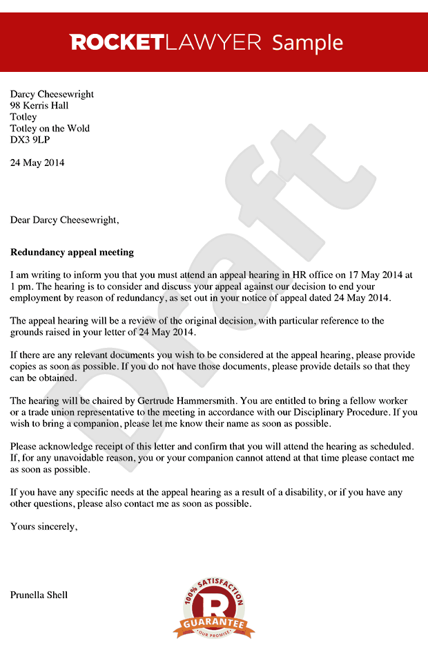 Invitation to a Redundancy Appeal Meeting - Redundancy Appeal Notice Invitation to a Redundancy Appeal Meeting - Redundancy Appeal Notice