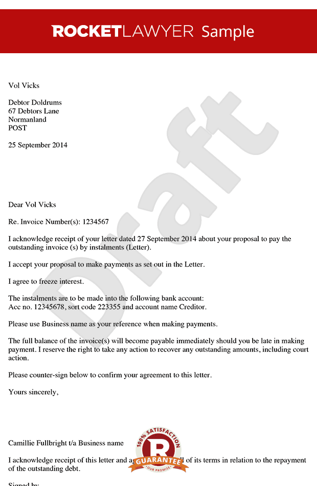 Letter Accepting Payment in Instalments - Instalment Agreement Letter Accepting Payment in Instalments - Instalment Agreement
