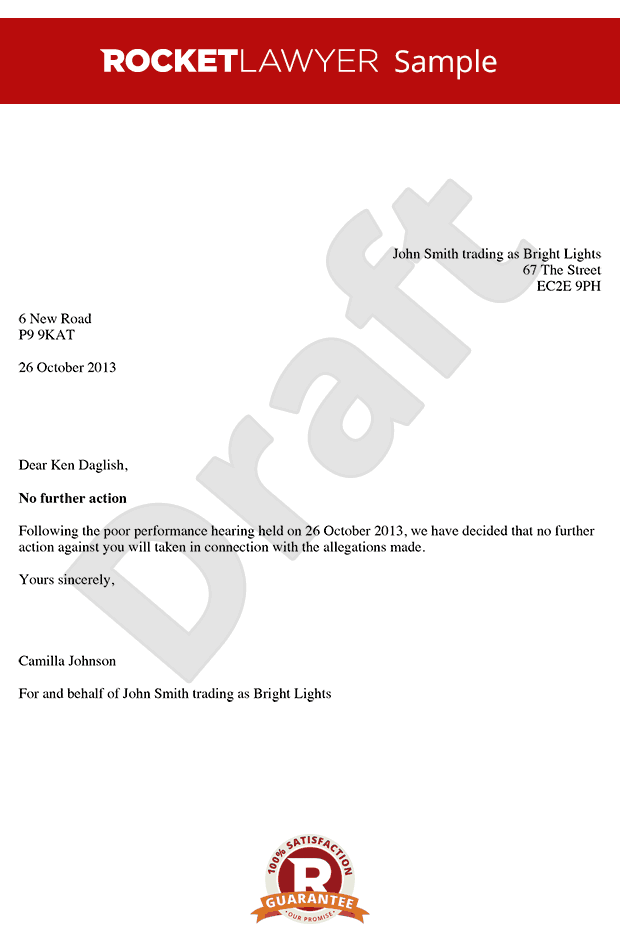 Poor Performance Outcome Letter - Warning or No action Poor Performance Outcome Letter - Warning or No action