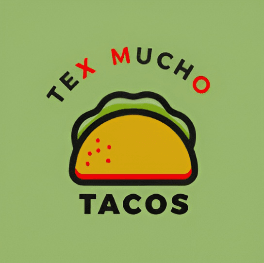 Tex Mucho Tacos logo featuring a stylized taco on a light green background.