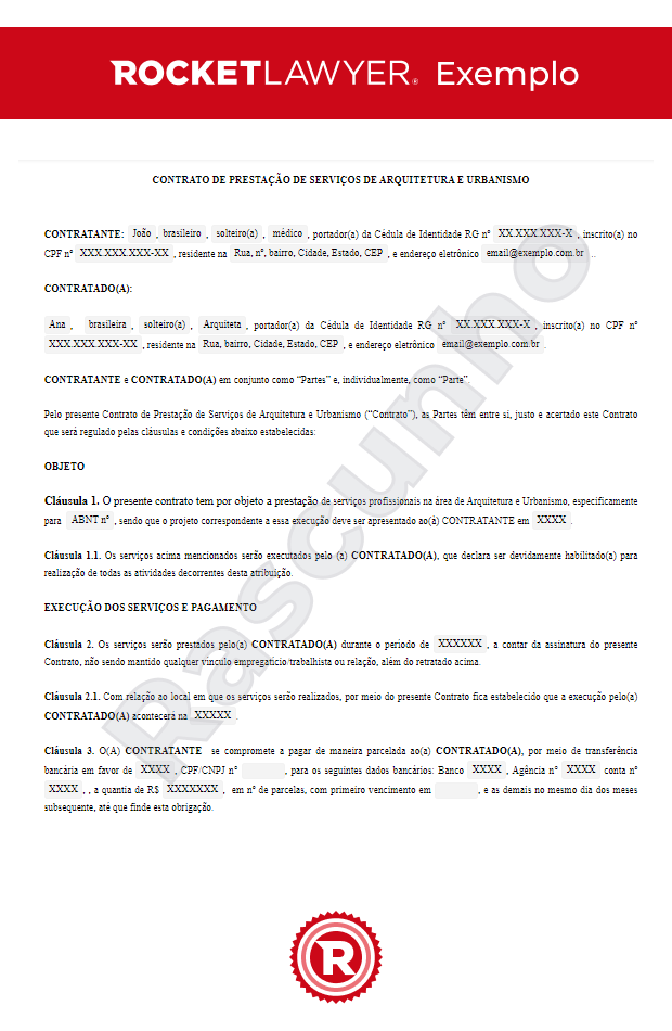 Contrato de Prestação de Serviços de Arquitetura e Urbanismo
