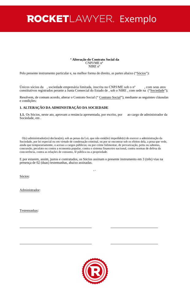 Alteração de Contrato Social - Renúncia e Nomeação de Administrador