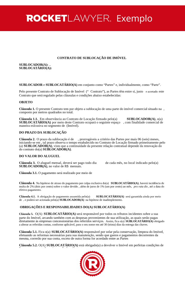 Contrato de Sublocação de Imóvel