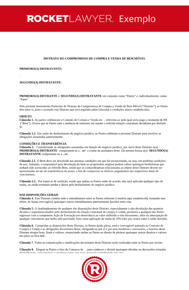 Distrato ao Compromisso de Compra e Venda de Bem Móvel