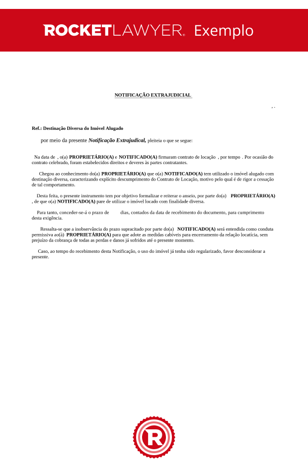 Notificação Extrajudicial - Destinação Diversa do Imóvel Alugado