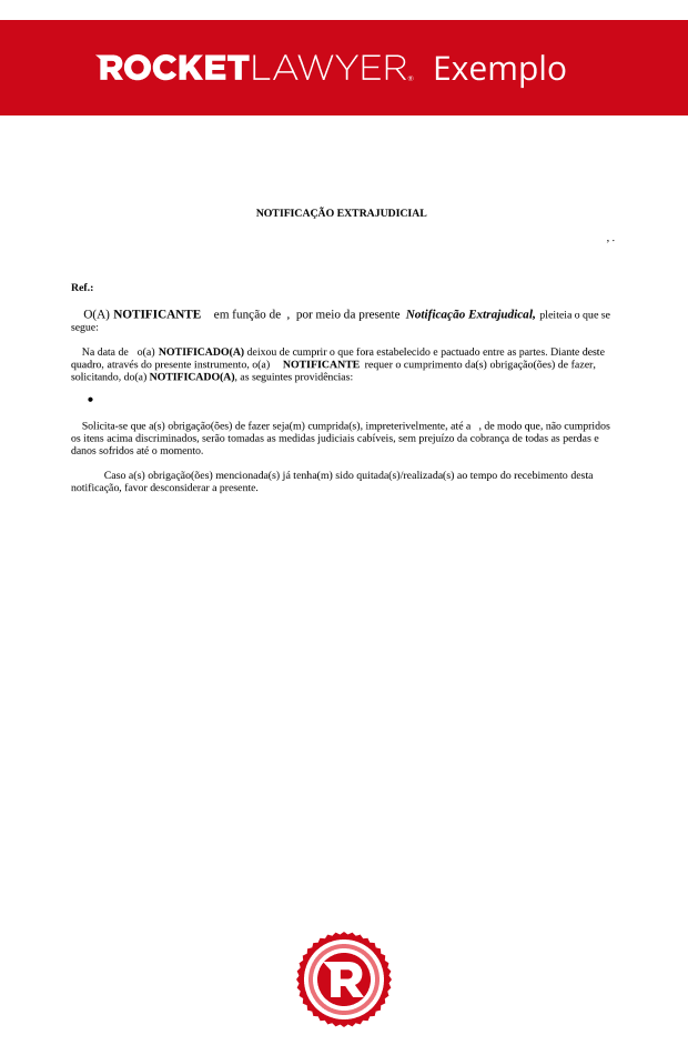Notificação Extrajudicial - Obrigação de Fazer Notificação Extrajudicial - Obrigação de Fazer