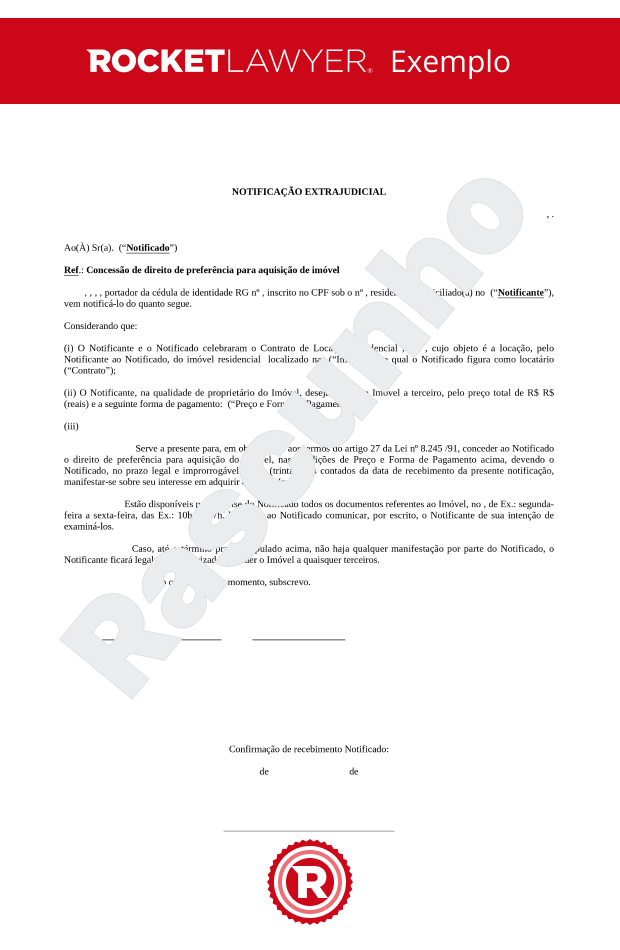 Notificação Extrajudicial para Exercício do Direito de Preferência