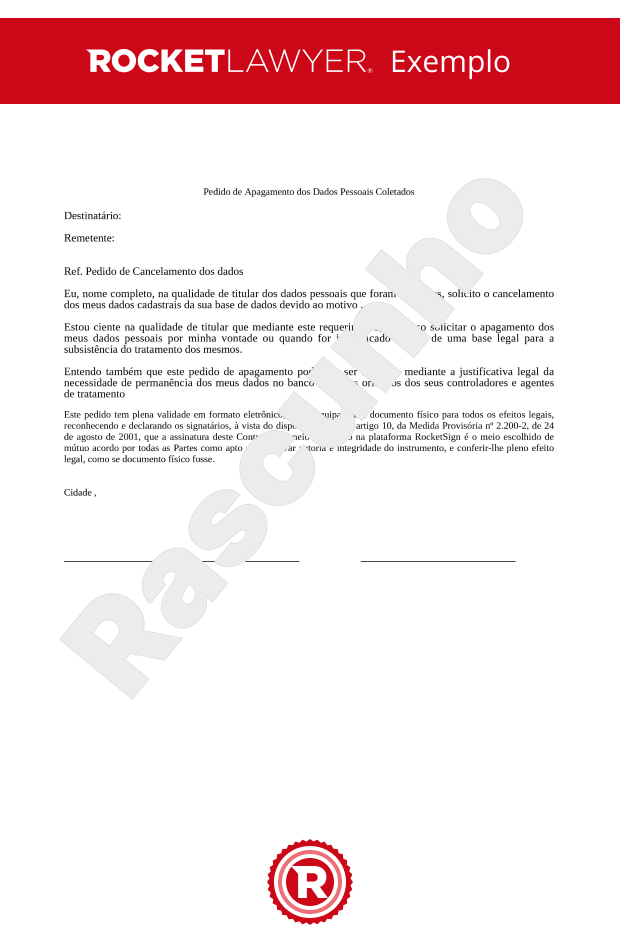 Pedido de Apagamento dos Dados Pessoais Coletados
