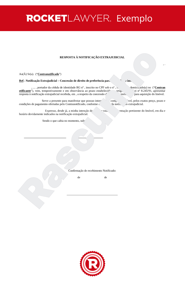 Resposta à Notificação Extrajudicial – Exercício Direito de Preferência