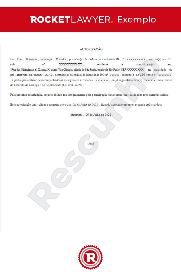 Autorização dos Pais ou Responsáveis para Menor de Idade