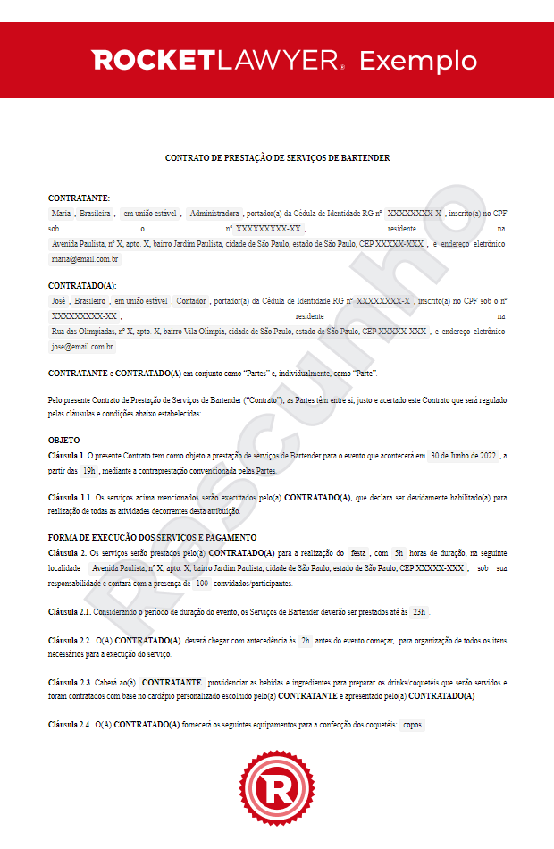 Contrato de Prestação de Serviços de Bartender