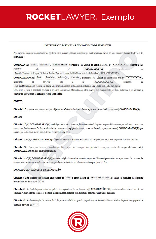 Contrato de Comodato de Bem Imóvel