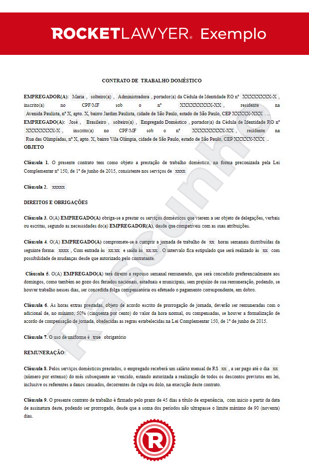 Modelo Contrato De Trabalho Doméstico