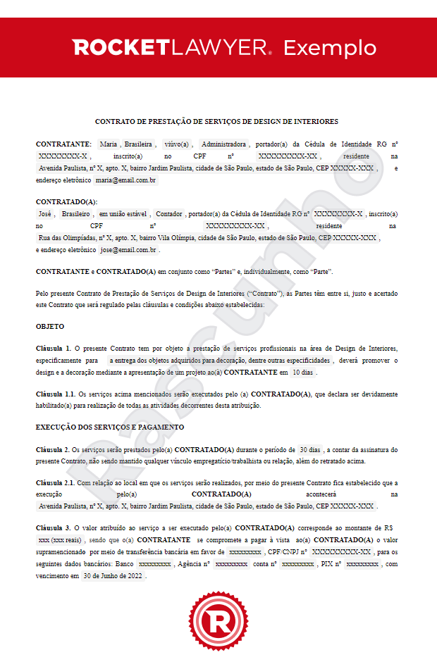 Contrato de Prestação de Serviços de Design de Interiores