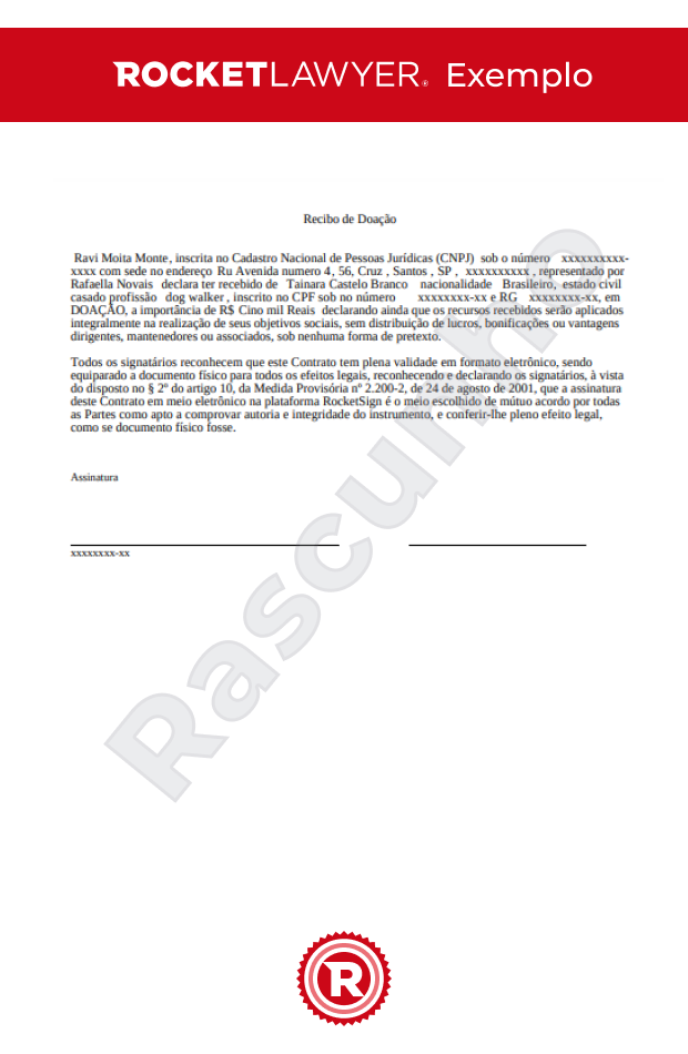 Recibo de Doação entre Pessoas Jurídicas