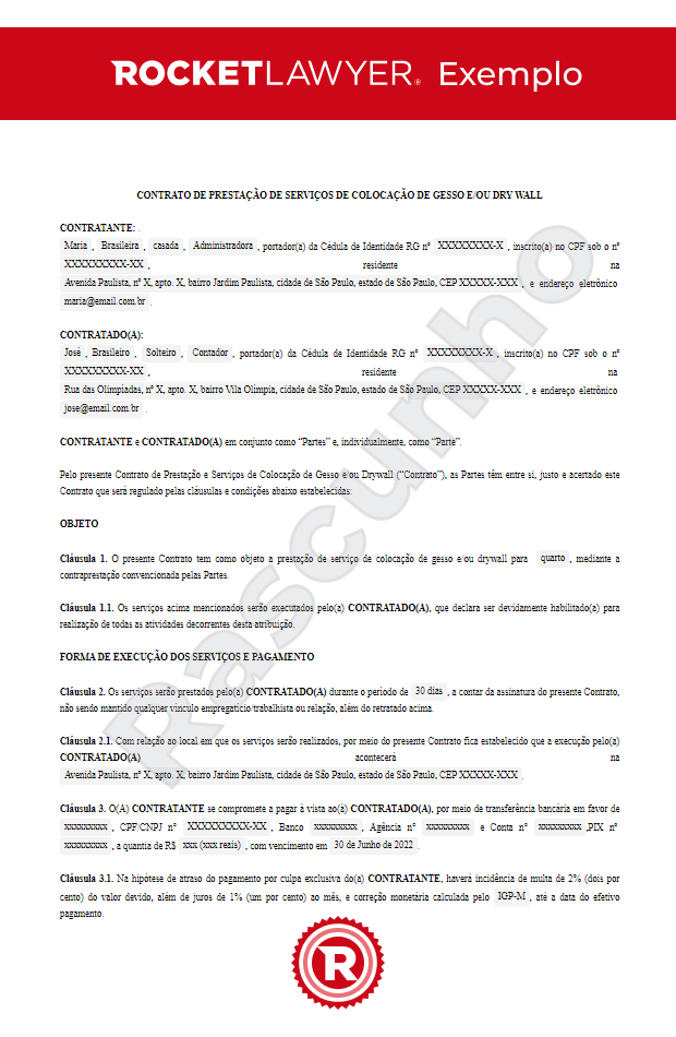 Contrato de Prestação de Serviços de Colocação de Gesso e Drywall