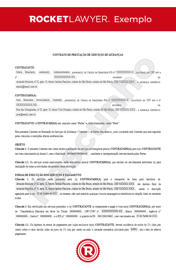 Contrato de Prestação de Serviços de Transporte/Mudança