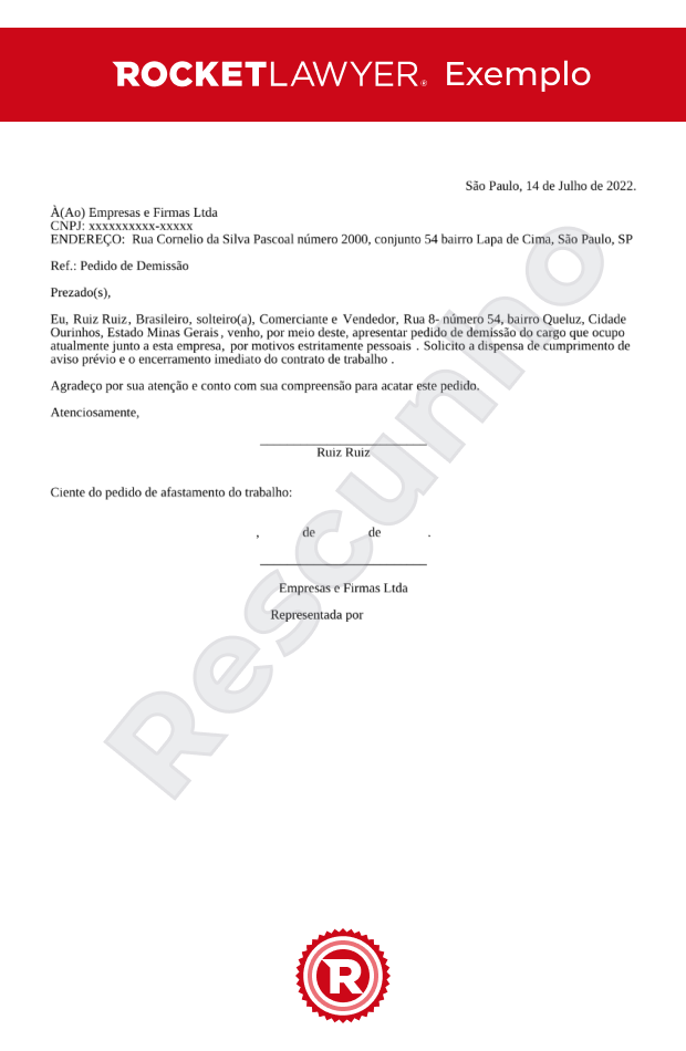 Modelo de Pedido de Demissão Modelo de Pedido de Demissão